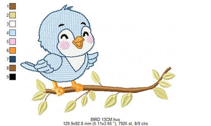 Bird embroidery design - Baby Boy Bird machine embroidery pattern - Family Couple with flowers file - Instant digital download pes jef