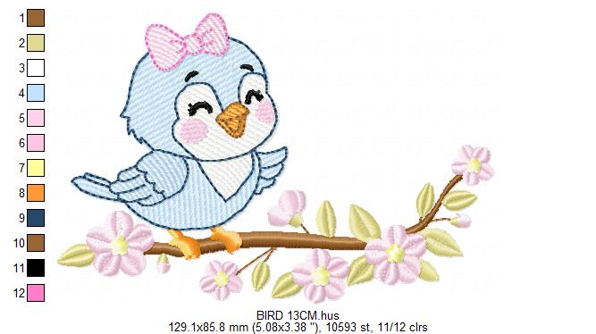 Baby Girl Bird embroidery designs - Family Bird machine embroidery pattern - Family with flowers file - Instant digital download pes jef