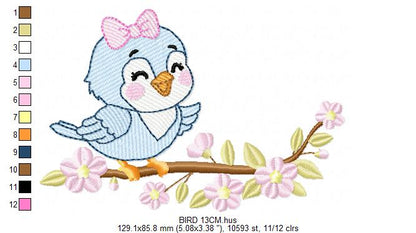 Baby Girl Bird embroidery designs - Family Bird machine embroidery pattern - Family with flowers file - Instant digital download pes jef