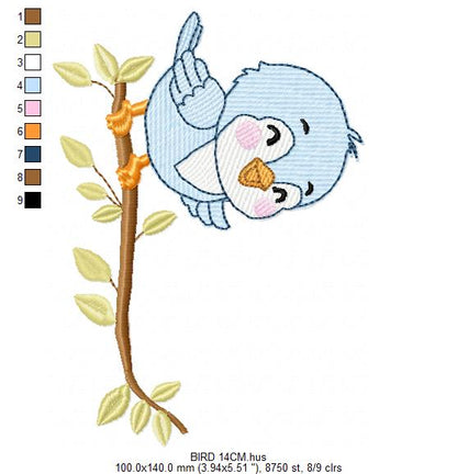 Bird embroidery design - Baby Boy Bird machine embroidery pattern - Family Couple with flowers file - Instant digital download pes jef