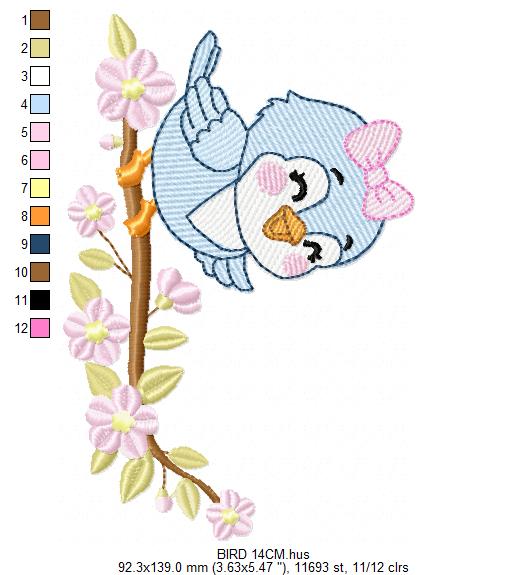 Baby Girl Bird embroidery designs - Family Bird machine embroidery pattern - Family with flowers file - Instant digital download pes jef