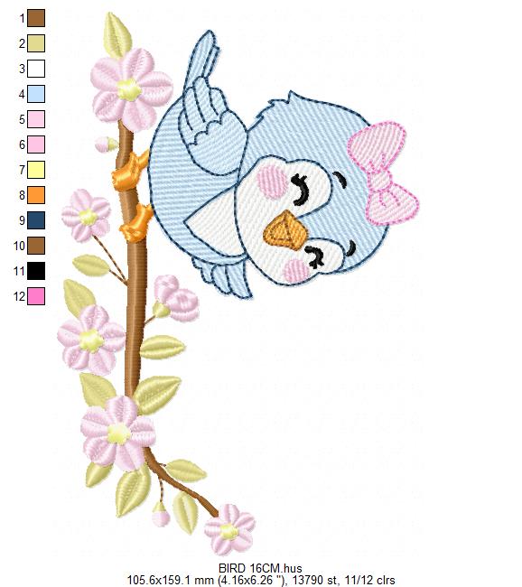 Baby Girl Bird embroidery designs - Family Bird machine embroidery pattern - Family with flowers file - Instant digital download pes jef