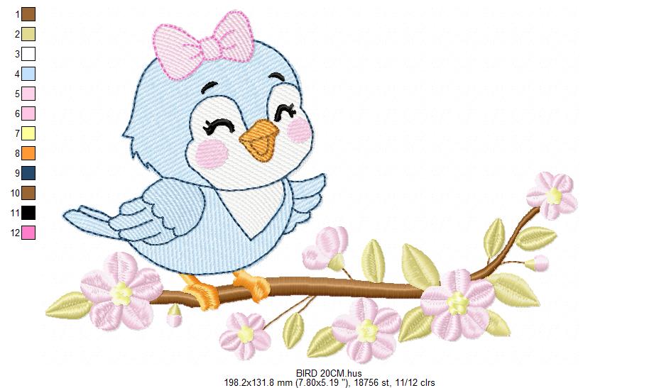 Baby Girl Bird embroidery designs - Family Bird machine embroidery pattern - Family with flowers file - Instant digital download pes jef