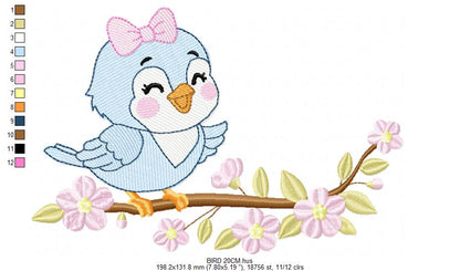 Baby Girl Bird embroidery designs - Family Bird machine embroidery pattern - Family with flowers file - Instant digital download pes jef