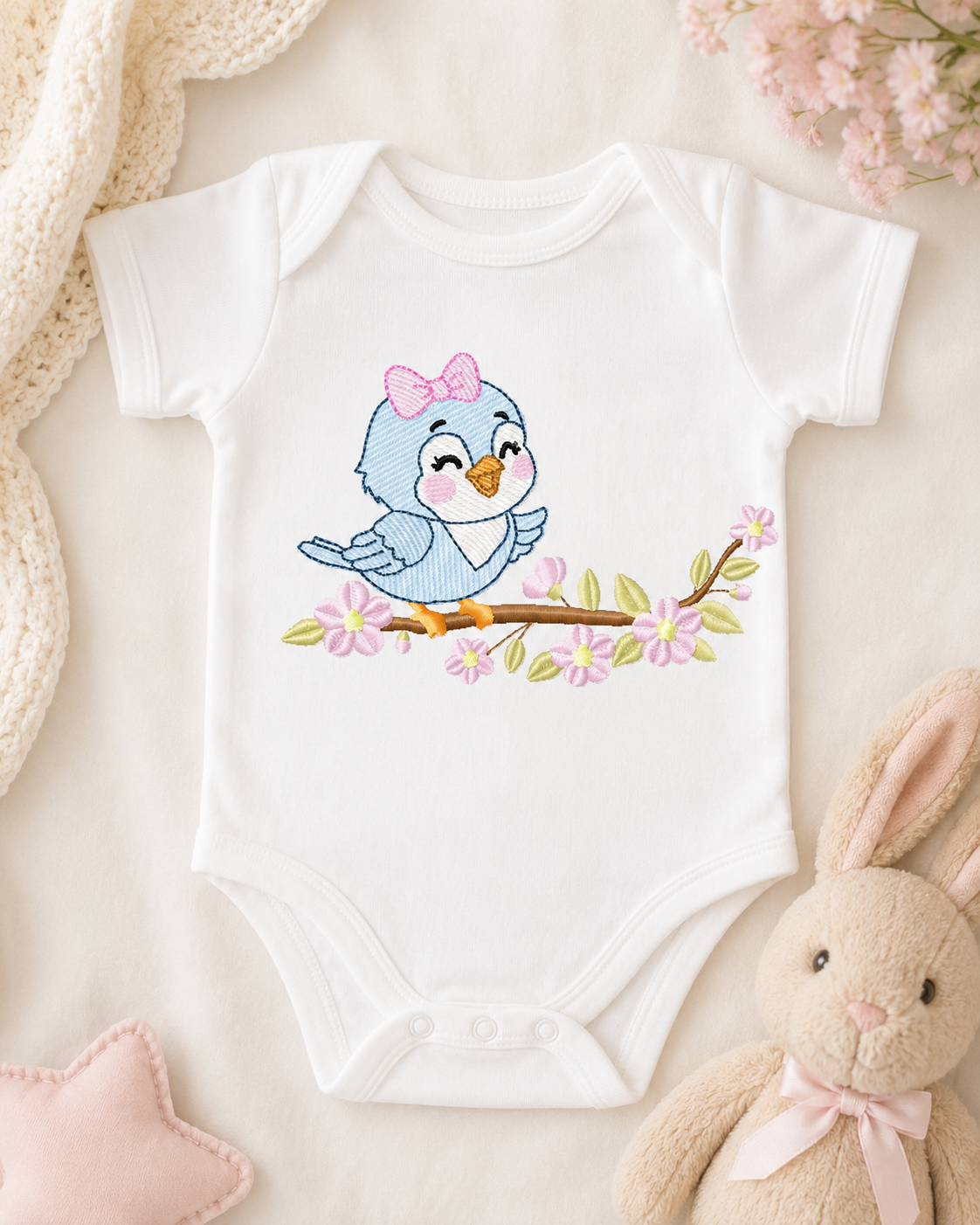 Baby Girl Bird embroidery designs - Family Bird machine embroidery pattern - Family with flowers file - Instant digital download pes jef