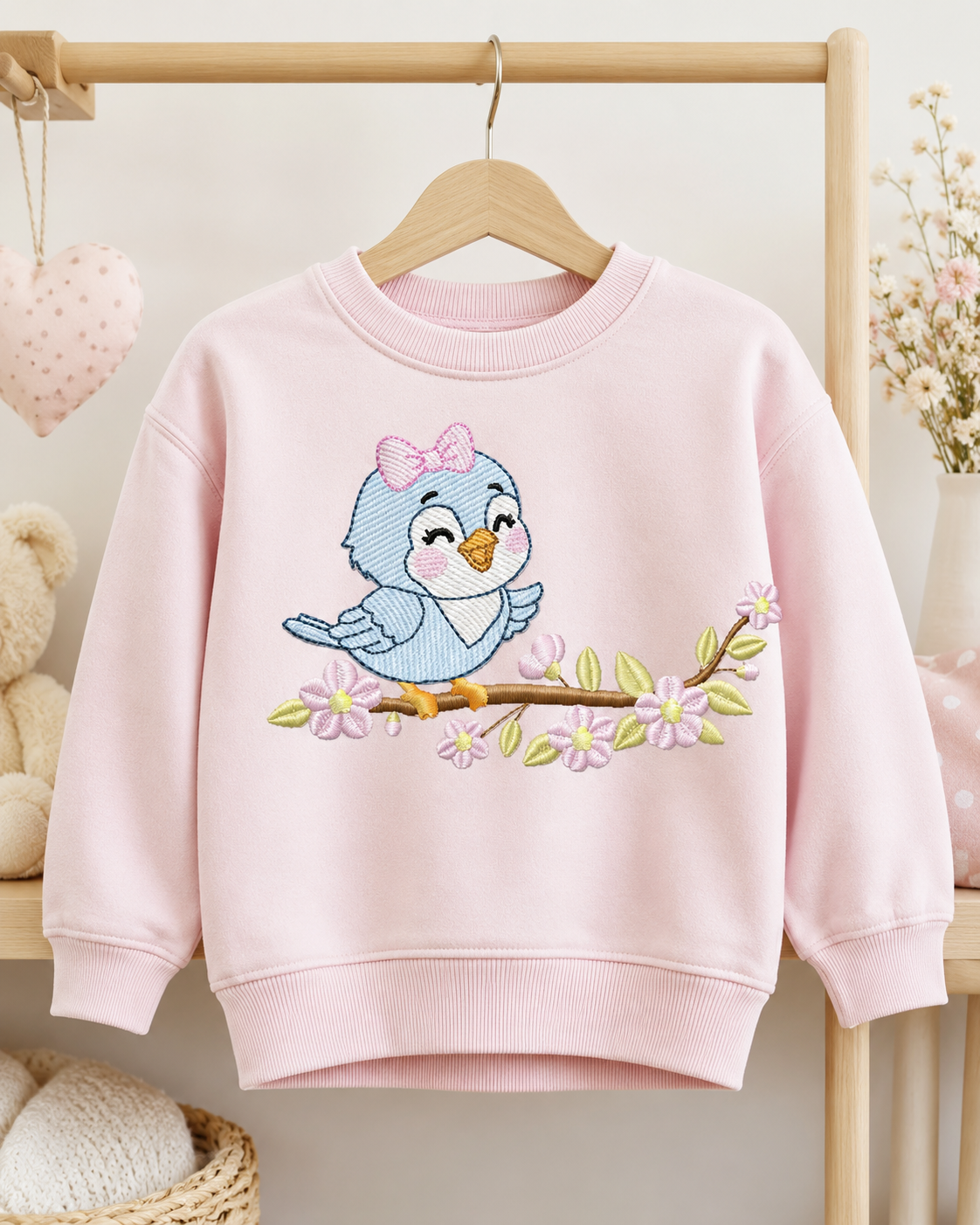 Baby Girl Bird embroidery designs - Family Bird machine embroidery pattern - Family with flowers file - Instant digital download pes jef