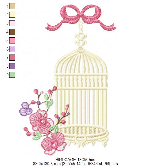 Birdcage with Flowers embroidery designs - Moth Orchid Flowers machine embroidery pattern - Baby girl file - Instant digital download pes (Copy) Marcia Embroidery