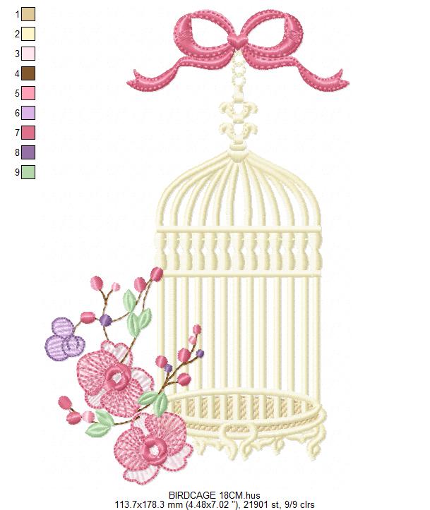 Birdcage with Flowers embroidery designs - Moth Orchid Flowers machine embroidery pattern - Baby girl file - Instant digital download pes (Copy) Marcia Embroidery