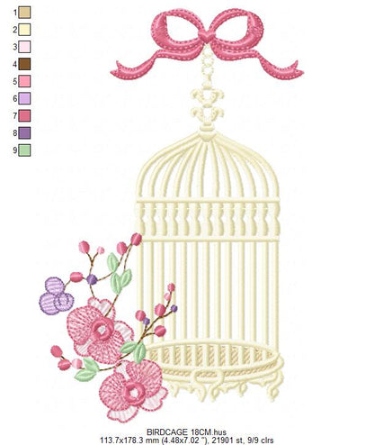 Birdcage with Flowers embroidery designs - Moth Orchid Flowers machine embroidery pattern - Baby girl file - Instant digital download pes (Copy) Marcia Embroidery