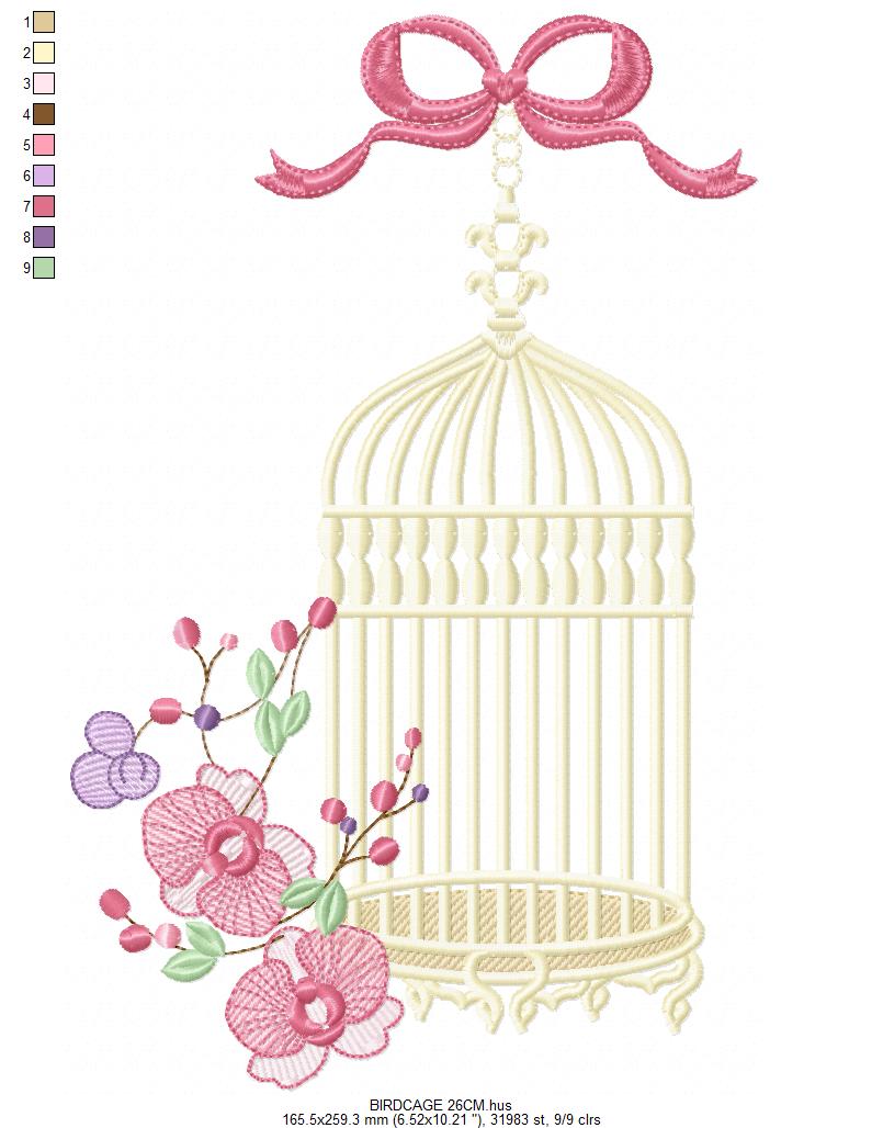 Birdcage with Flowers embroidery designs - Moth Orchid Flowers machine embroidery pattern - Baby girl file - Instant digital download pes (Copy) Marcia Embroidery