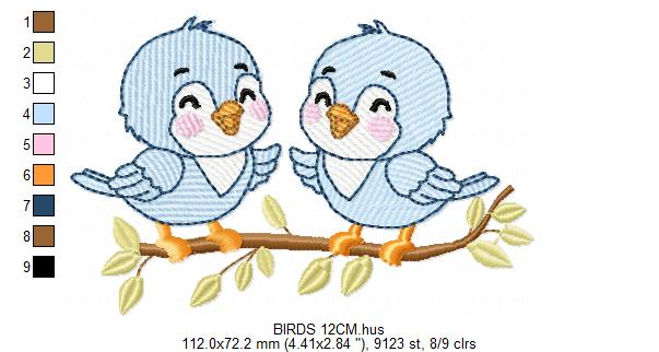 Birds embroidery design - Bird Brothers machine embroidery pattern - Family Couple with flowers file - Instant digital download pes jef
