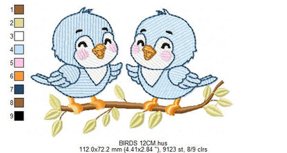 Birds embroidery design - Bird Brothers machine embroidery pattern - Family Couple with flowers file - Instant digital download pes jef