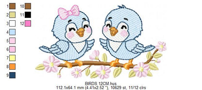 Birds embroidery design - Bird Brother and Sister machine embroidery pattern - Family Couple with flowers file - Instant digital download pes jef