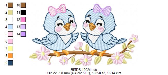 Girl Birds embroidery design - Sisters Birds machine embroidery pattern - Family Bird with flowers file - Instant digital download pes jef