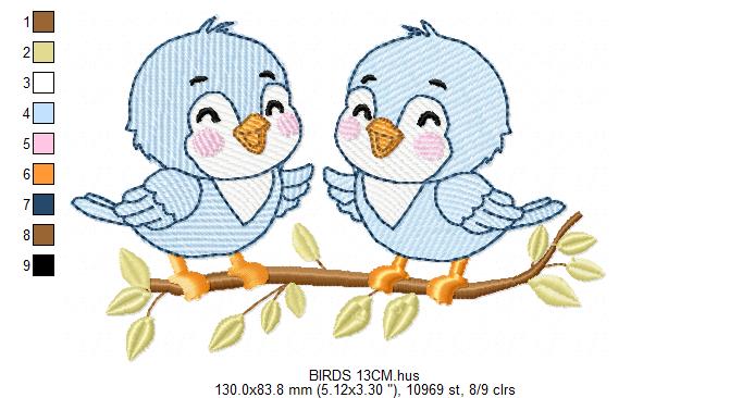 Birds embroidery design - Bird Brothers machine embroidery pattern - Family Couple with flowers file - Instant digital download pes jef