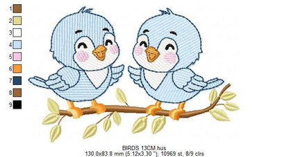 Birds embroidery design - Bird Brothers machine embroidery pattern - Family Couple with flowers file - Instant digital download pes jef
