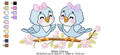 Girl Birds embroidery design - Sisters Birds machine embroidery pattern - Family Bird with flowers file - Instant digital download pes jef