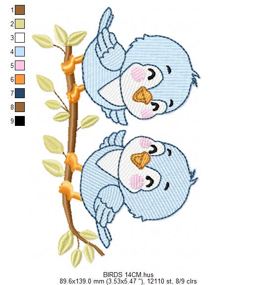 Birds embroidery design - Bird Brothers machine embroidery pattern - Family Couple with flowers file - Instant digital download pes jef