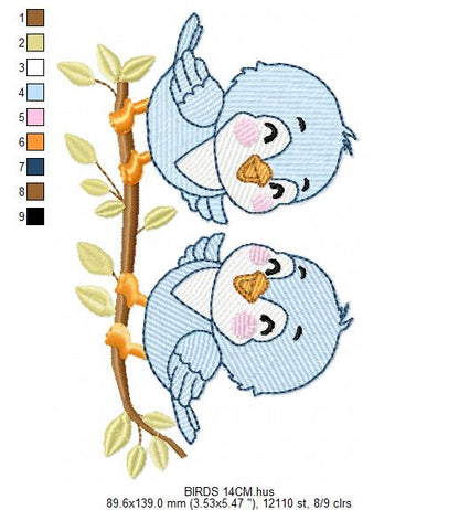 Birds embroidery design - Bird Brothers machine embroidery pattern - Family Couple with flowers file - Instant digital download pes jef