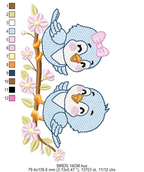 Birds embroidery design - Bird Brother and Sister machine embroidery pattern - Family Couple with flowers file - Instant digital download pes jef