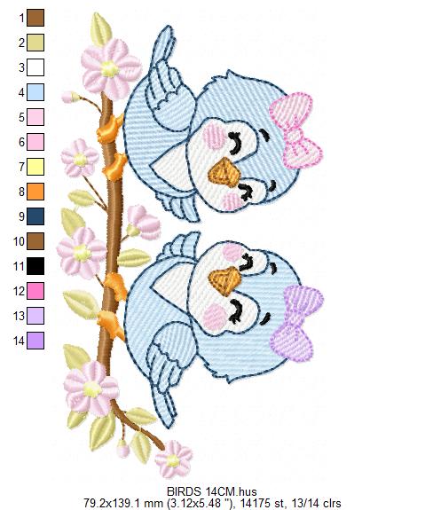 Girl Birds embroidery design - Sisters Birds machine embroidery pattern - Family Bird with flowers file - Instant digital download pes jef