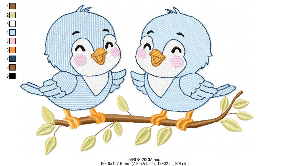 Birds embroidery design - Bird Brothers machine embroidery pattern - Family Couple with flowers file - Instant digital download pes jef