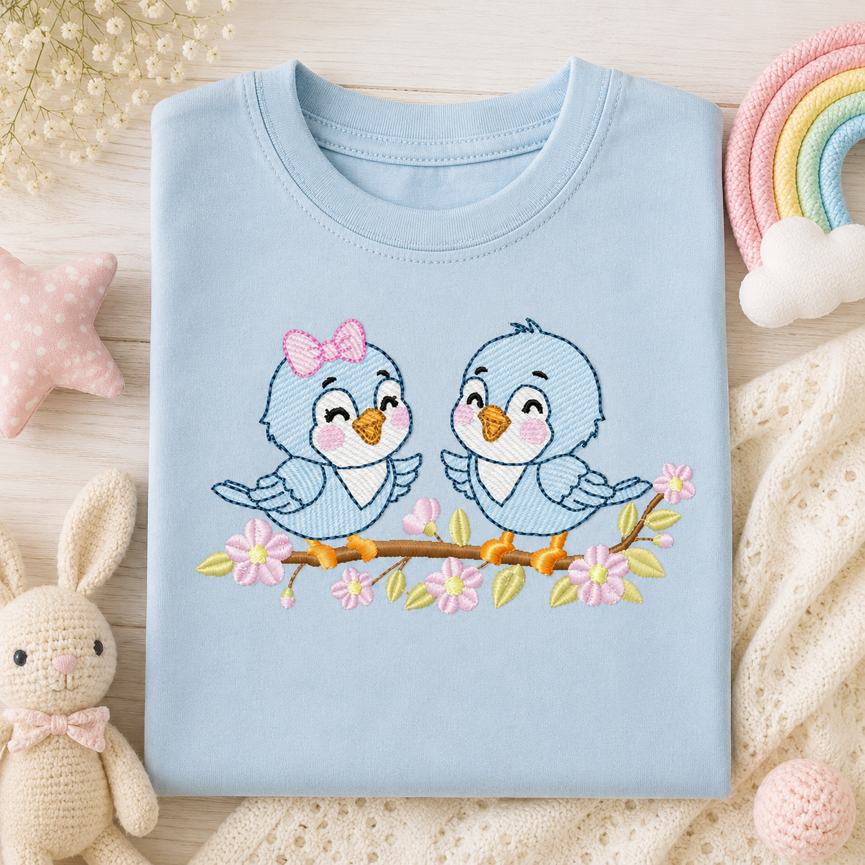 Birds embroidery design - Bird Brother and Sister machine embroidery pattern - Family Couple with flowers file - Instant digital download pes jef
