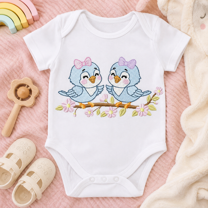 Girl Birds embroidery design - Sisters Birds machine embroidery pattern - Family Bird with flowers file - Instant digital download pes jef
