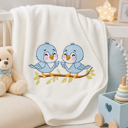 Birds embroidery design - Bird Brothers machine embroidery pattern - Family Couple with flowers file - Instant digital download pes jef
