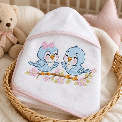 Birds embroidery design - Bird Brother and Sister machine embroidery pattern - Family Couple with flowers file - Instant digital download pes jef