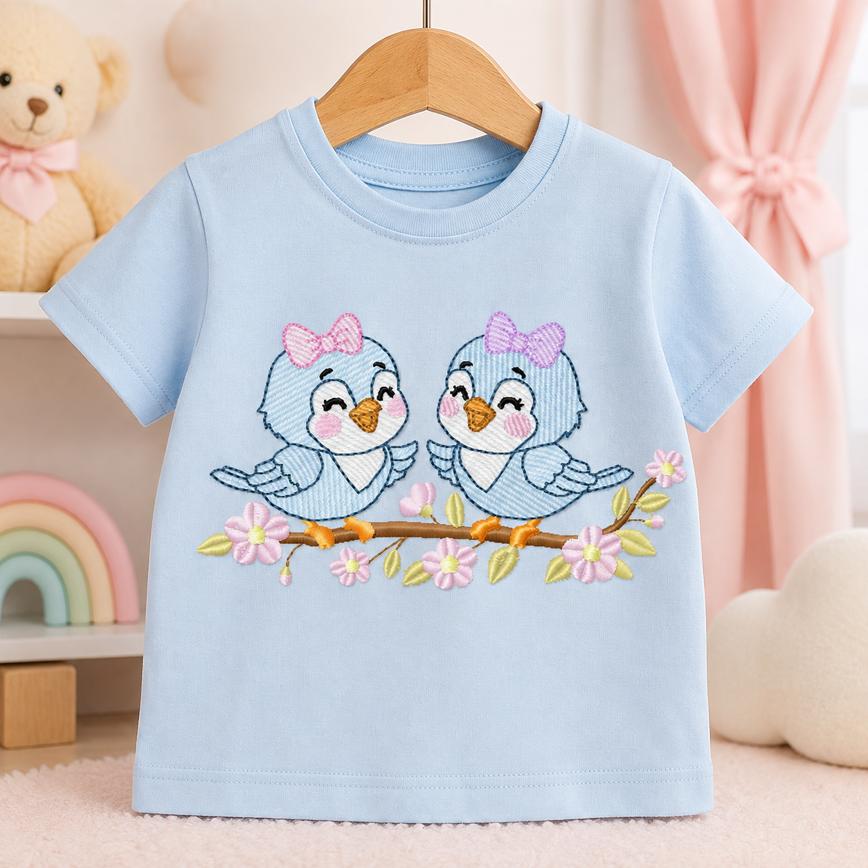 Girl Birds embroidery design - Sisters Birds machine embroidery pattern - Family Bird with flowers file - Instant digital download pes jef