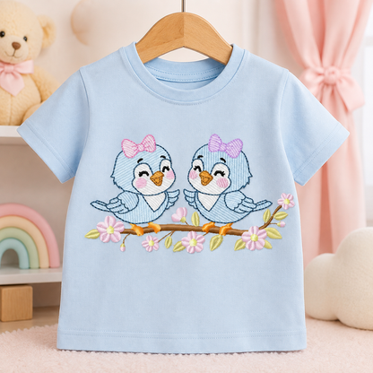 Girl Birds embroidery design - Sisters Birds machine embroidery pattern - Family Bird with flowers file - Instant digital download pes jef