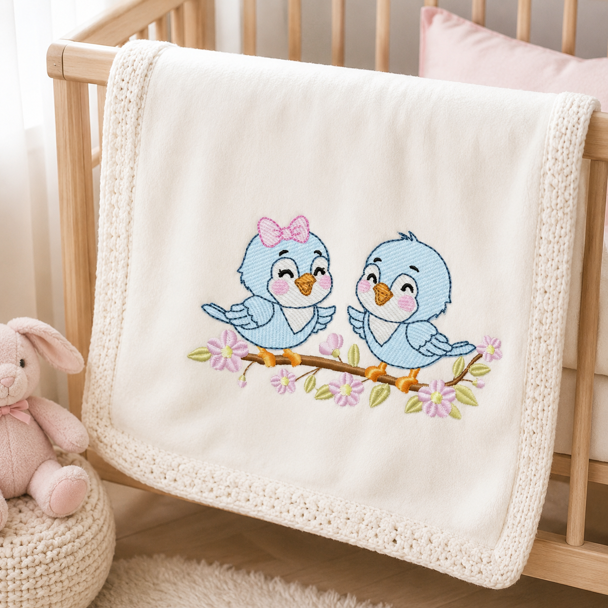 Birds embroidery design - Bird Brother and Sister machine embroidery pattern - Family Couple with flowers file - Instant digital download pes jef