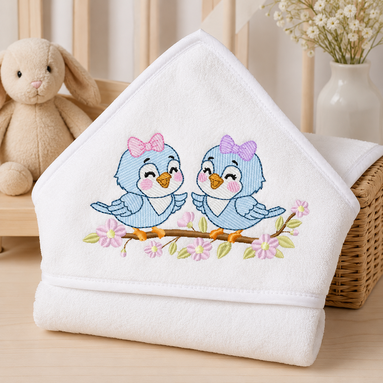 Girl Birds embroidery design - Sisters Birds machine embroidery pattern - Family Bird with flowers file - Instant digital download pes jef