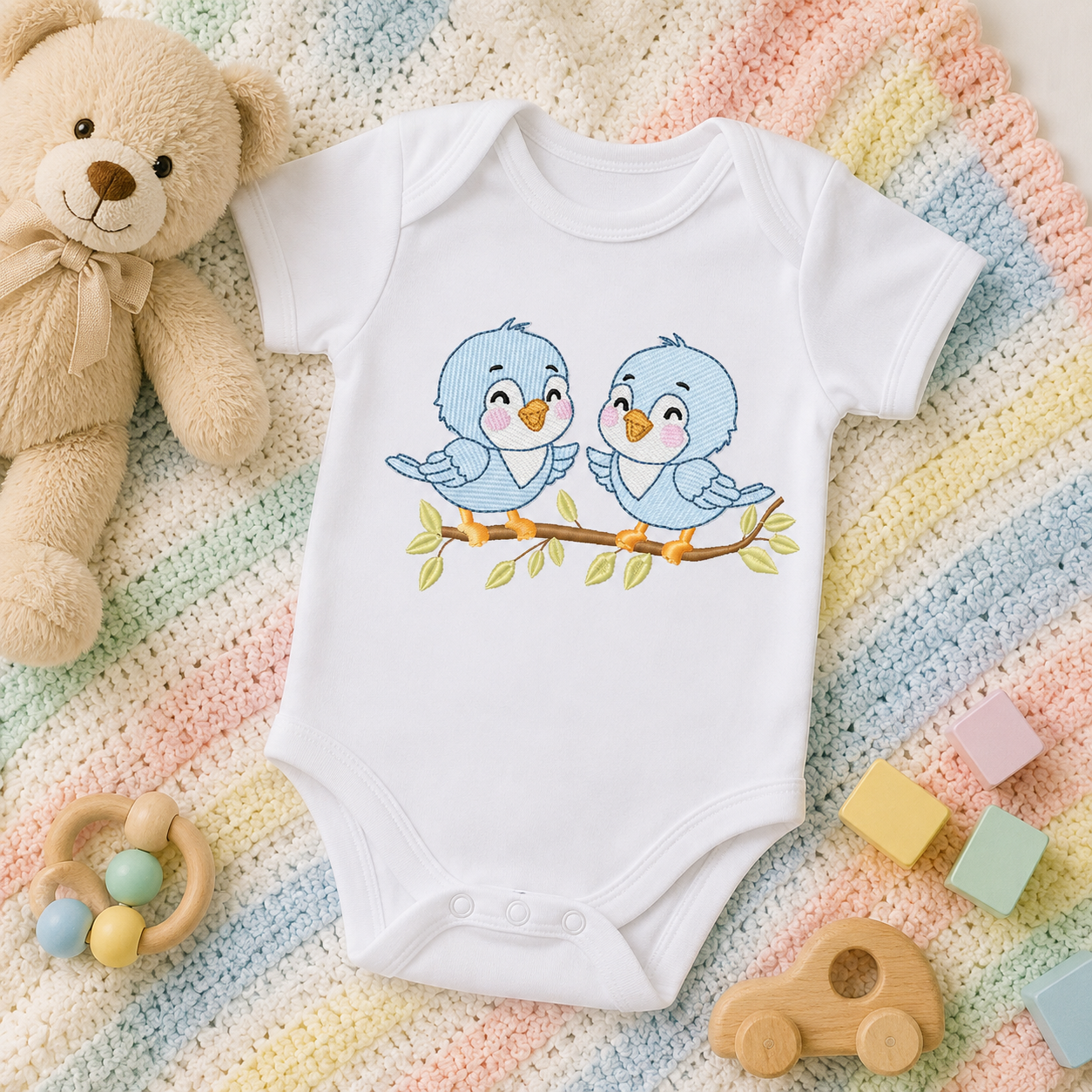 Birds embroidery design - Bird Brothers machine embroidery pattern - Family Couple with flowers file - Instant digital download pes jef