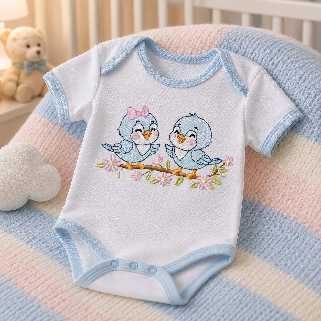 Birds embroidery design - Bird Brother and Sister machine embroidery pattern - Family Couple with flowers file - Instant digital download pes jef