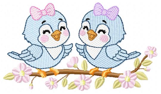 Girl Birds embroidery design - Sisters Birds machine embroidery pattern - Family Bird with flowers file - Instant digital download pes jef