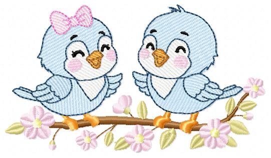 Birds embroidery design - Bird Brother and Sister machine embroidery pattern - Family Couple with flowers file - Instant digital download pes jef