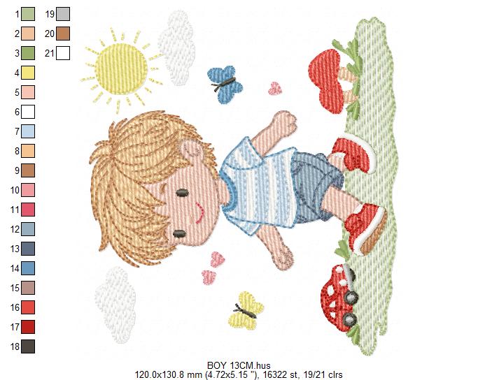 Baby Boy with toy car embroidery designs - Toddler playing machine embroidery pattern - Boy with airplane toy - Instant digital download pes (Copy) Marcia Embroidery