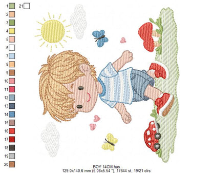 Baby Boy with toy car embroidery designs - Toddler playing machine embroidery pattern - Boy with airplane toy - Instant digital download pes (Copy) Marcia Embroidery