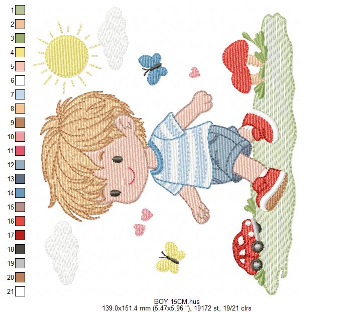 Baby Boy with toy car embroidery designs - Toddler playing machine embroidery pattern - Boy with airplane toy - Instant digital download pes (Copy) Marcia Embroidery