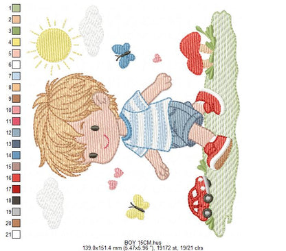 Baby Boy with toy car embroidery designs - Toddler playing machine embroidery pattern - Boy with airplane toy - Instant digital download pes (Copy) Marcia Embroidery