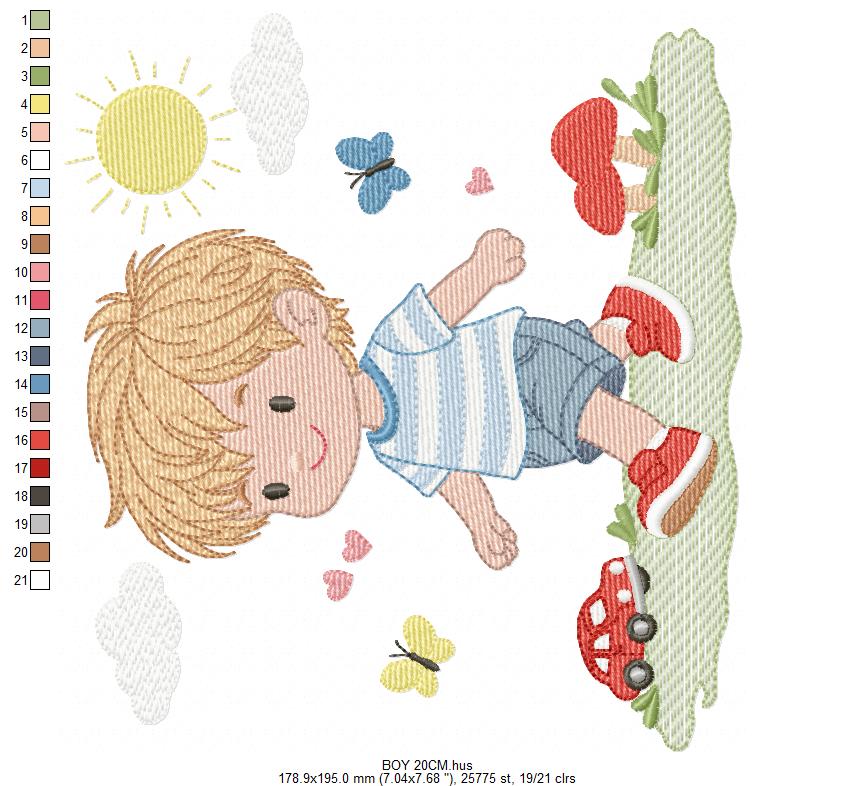 Baby Boy with toy car embroidery designs - Toddler playing machine embroidery pattern - Boy with airplane toy - Instant digital download pes (Copy) Marcia Embroidery