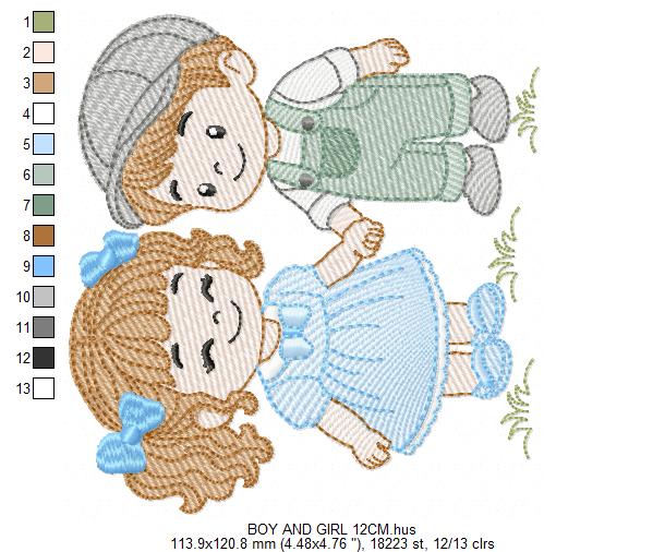 Baby boy and girl embroidery design - Brother and Sister embroidery designs machine embroidery pattern - kid embroidery file - children toddler - Digital download