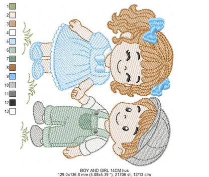 Baby boy and girl embroidery design - Brother and Sister embroidery designs machine embroidery pattern - kid embroidery file - children toddler - Digital download