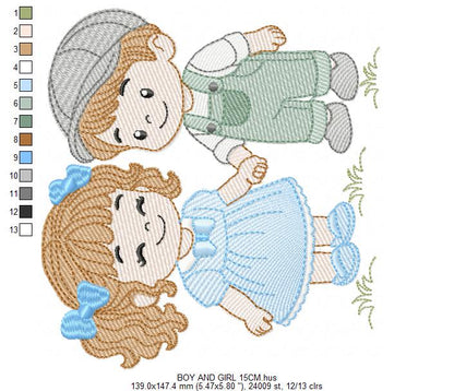 Baby boy and girl embroidery design - Brother and Sister embroidery designs machine embroidery pattern - kid embroidery file - children toddler - Digital download