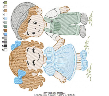 Baby boy and girl embroidery design - Brother and Sister embroidery designs machine embroidery pattern - kid embroidery file - children toddler - Digital download