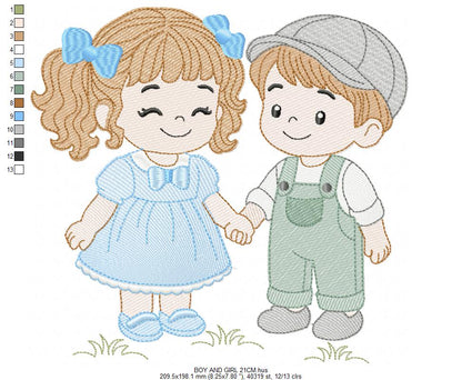 Baby boy and girl embroidery design - Brother and Sister embroidery designs machine embroidery pattern - kid embroidery file - children toddler - Digital download