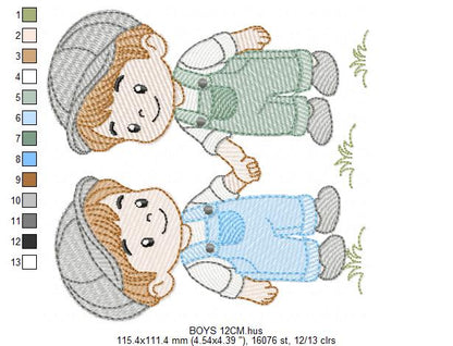 Baby boy brothers embroidery design - Toddlers machine embroidery pattern - kid embroidery file - Digital Download