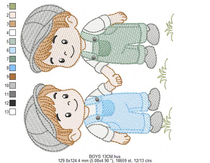 Baby boy brothers embroidery design - Toddlers machine embroidery pattern - kid embroidery file - Digital Download